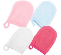 WESIEVYA 4pcs Reusable Microfiber Facial Gloves Hanging Hole Design, Practical Face Wash Mitts for Mild Cleansing and Makeup Removal, Suitable for Daily Skincare Random Color
