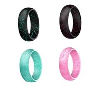 WESIEVYA 4pcs Silicone Sports Rings for Women Glitter Design Simple Styled Silicone Ring Prevent Sweating Avoid Keeping Water Suitable for Sports Activities Random Color