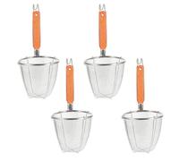 WESIEVYA 4pcs Stainless Steel Mesh Strainer with Wooden Handle 14cm Diameter Pasta Basket Colander for Home Kitchen Vegetable and Spaghetti Straining