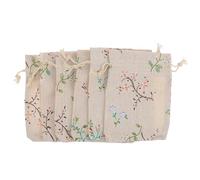 WESIEVYA 50pcs Linen Drawstring Bags with Printed Flower Branches Pattern, Cotton Burlap Small Pouches with Drawstring for Jewelry Storage, Reusable Bags for Halloween and Christmas