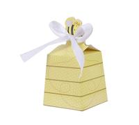 WESIEVYA 50pcs Paper Favor Boxes with Pull and Push Design, Yellow Bee Hive Bowknot Candy Boxes for Birthday Party and Shower Decorations, Easy to Open and Close