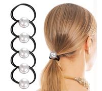 WESIEVYA 6 Pcs Hair Ties with Bead Featuring Realistic Pearls and Great Elasticity Fashionable Black Hair Bands Stylish Ponytail Holders for Women and Mothers