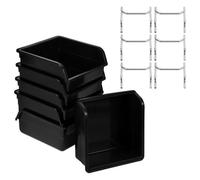 WESIEVYA 6pcs Heavy-Duty Plastic Pegboard Bins with Hooks for Workshop and Craft Room Storage, Black Thickened Square Hole Parts Organizer for Garage and Workbench