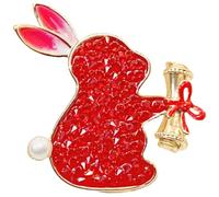 WESIEVYA Adorable Lapel Pin Rabbit Pin Brooch with Rhinestone and Copper Material Classic Red Bunny Not Easy to Fall Accessory for Coats and Jackets for Easter or Daily Wear