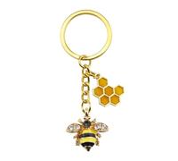 WESIEVYA Bee Honeycomb Pendant Keychain Cute Bee Design Hexagon Key Hanging Ornament for Keys and Handbag Decor Accessory for Women