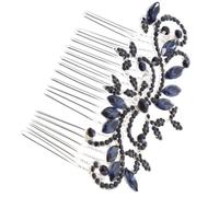 WESIEVYA Blue Rhinestone Hair Comb for Wedding Navy Blue Bridal Hairpiece Side Comb with Silver Detailing Elegant Hair Accessory for Brides, Mother of The Bride, and Party Occasions