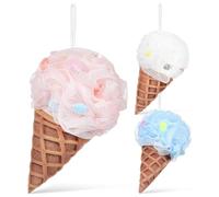 WESIEVYA Boys and Loofah Ice Cream Cone Shower Scrubber 3Pcs Soft Mesh Bath Sponge with Hanging Cord for Shower