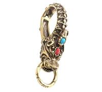 WESIEVYA Brass Qilin Keychain with Blue and Red Stone Inlay Trigger Key Ring Clasp with Rhinestones Vintage Animal Key Buckle and Accessories