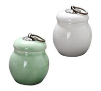 WESIEVYA Ceramic Tea Storage Cans Convenient to Carry and Store White and Light Green 2pcs with Vintage Iron for Home Or Business Trip Use