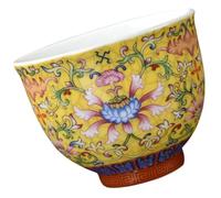 WESIEVYA Ceramic Teacup with Fine Craftsmanship and High Temperature Firing Chinese Style 130ml Vintage Yellow Porcelain Cup for Tea at Home Or Office