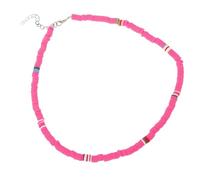 WESIEVYA Clay round Pendant Necklace 6mm Coral Pink Beach Choker Necklace, Boho Statement Strand for Women Summer Accessories