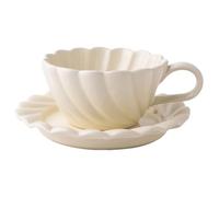 WESIEVYA Coffee Mug with Saucer with Simple Design in White Ceramic Cup Sturdy and Multi-Function and Beautiful Lines for Home Use