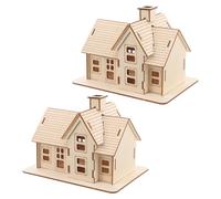 WESIEVYA Creative 3d Wooden Assembly House Puzzle Set, DIY Rustic Miniature Cabin Model for Adults, 2pcs Wood House Decor Kit for Home Decoration