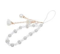 WESIEVYA Crystal Flower Hanging Decoration Phone Charm with Strong Thread Beads Chain, White Crystal Wrist Strap for Daily Accessories, Hands-free and Anti-lost Design