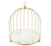 WESIEVYA Elegant Birdcage Cake Stand for Desktop Cakes Gold and White Iron Metal Easy to Disassemble Stylish Pastry Serving Tray for Shower and Afternoon Tea Party