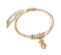 WESIEVYA Fashion Alloy Multi-layer Anklets with Star and Pineapple Pendants for Women, Golden Foot Chain Jewelry Suitable for Advertising and Awards Ceremony