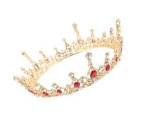WESIEVYA Full Round Crystal Bridal Crown Hair Jewelry Baroque Style Headband for Wedding Bride Party Red Diamond