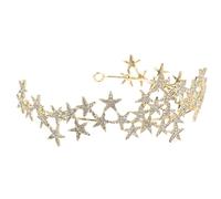 WESIEVYA Golden Bridal Rhinestone Tiara Headband with Delicate Shiny Pentagram Design, Alloy Material, Easy to Wear and Take, for Wedding and Party Accessories