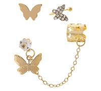 WESIEVYA Golden Butterfly Ear Earrings Elegant and Timeless Style 3pcs Alloy and Rhinestone Material, Adding Feminine Charm for Women Suitable for Multi Ear Piercings