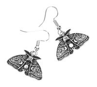WESIEVYA Gothic Dangle Earrings Pair Vintage Moth Drop Earrings for Women Fashion Jewelry Antique Silver Tone Suitable for Gothic Style and Party Wear