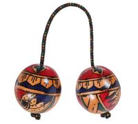 WESIEVYA Hand-painted Indonesian Wood Percussion Shaker Ball, Rhythmic Egg Shaker Instrument 29-32cm Rope, Random Pattern Musical Hand Shaking Ball for Music and Rhythm Practice