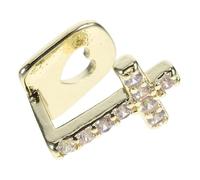WESIEVYA Hip-hop Style Single Cross Copper Tooth Cap with Micro Zirconia Inlay Gold Metal Fake Teeth Grill for Men and Women Party