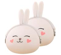 WESIEVYA Mini Rabbit Coin Purse Silicone Small Purse for Women Cartoon Change Wallet Bunnies Coin Pouch Keychains Cute