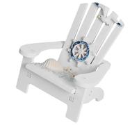 WESIEVYA Miniature Beach Chair Prop White Mediterranean Style Small Wooden Deck Chair Model for Dollhouse Tabletop Ocean Landscape Decoration