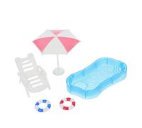 WESIEVYA Miniature Dollhouse Beach Accessories DIY Micro Landscape Pool Scene with Swim Ring Beach Chair Umbrella for Fairy Garden Decoration and Indoor Outdoor Play