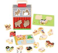 WESIEVYA Montessori Wooden Farm Animals Play Set for Years Stem Learning with Barn and Figures Enhances Visual Development Hand-eye Coordination and Cognitive Skills for Boys