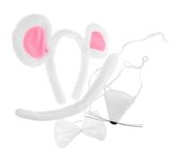 WESIEVYA Mouse Costume Set for and Women with White Fur Ears Headband, Cotton-Stuffed Nose, Bow Tie, and Tail Accessory for Halloween Party, Cosplay, and Dress-Up Events