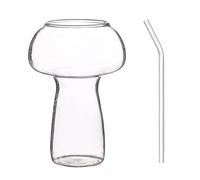 WESIEVYA Mushroom Shaped Cocktail Glass Set with Straw for Storing Whiskey and Beverages, Unique Glass Drink Cup for Bar and Party Use