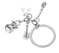 WESIEVYA Music Band Theme Bass Guitar Music Note Pendant Keychain with Microphone Mini Drum Set for Backpack, Bag,