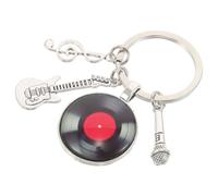 WESIEVYA Music Guitar Keychain and Microphone Pendant Charm Retro Style Vinyl Record Design Sturdy Metal Keyring for Music Lovers for Backpacks and Party Accessories