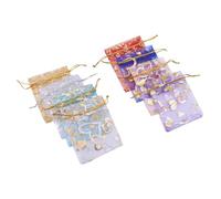 WESIEVYA Organza Drawstring Bags Portable Candy Mesh Pouches with Gold Heart Pattern Color 100pcs for Cookies and Caramel for for Craft Projects and Home Decor