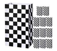 WESIEVYA Race Car Treat Bags Flat Bottom Design Paper Material 12pcs with Classic Checkered Racing Print for Food Storage and Wrapping, for Cars Birthday Party Supplies and Candy