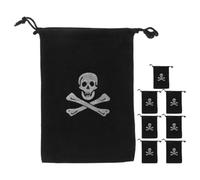 WESIEVYA Set of 8 Black Pirate Drawstring Bags Made of Polyester with Skull Pattern, Spacious and Easy to Clean Loot Pouches for Halloween, Wedding Favors, and On-the-go Use