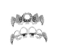 WESIEVYA Silver Teeth Grill Rhinestone Hollow Out Tooth Caps for Vampire Cosplay Halloween Parties Easy Installation Durable Spooky Hip Hop Style Jewelry