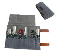 WESIEVYA Slot Leather Hairdressing Scissor Bag Rolling Pouch for Barbers Professional Styling Tool Organizer for Salon Combs Clippers