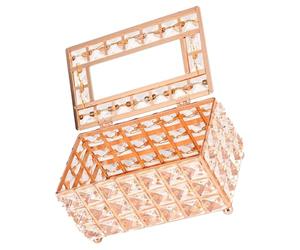 WESIEVYA Sparkling Crystal Tissue Box Holder Decorative Napkin Organizer with Smooth Top Opening, Alloy Elegant Three-Layer Rose Gold Design for Indoor Desktop Use