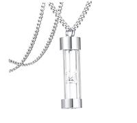 WESIEVYA Stainless Steel Glass Sand Timer Ashes Urn Necklace Memorial Cremation Keepsake Pendant 60cm Chain Unisex