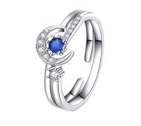 WESIEVYA Star Moon Pattern Finger Ring Two-in-one Design Copper Romantic Elegant Chic Ring for Sister Moms Holiday Anniversary