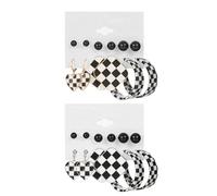 WESIEVYA Striped Checkered Earrings and Ear Studs Set Classic Black and White Geometric Pattern Lightweight Ear Jewelry for Women Casual Daily Wear