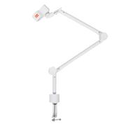 WESIEVYA Table Clamp Microphone Stand, Clip On Desk White Adjustable Desk Arm for Singing and Broadcasting, 3/8'' Thread Boom Mic Holder for Mics