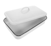 WESIEVYA Thickened Enamel Plate with Lid Non-Stick Oven Pan 9.82x6.68x3.34in Rectangular White Heat-Resistant Simple Elegant Baking Pan for Family Dinners and Desserts After Meals