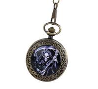 WESIEVYA Vintage Bronze Pocket Watch with Chain, Retro Classic Ghost Design, Men’S Mechanical Timepiece for Daily Use and Collectors