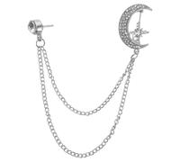 WESIEVYA Vintage Silver Crescent Moon Brooch Pin with Long Chain, Sweater Clip and Cardigan Collar Clip, Celestial Lapel Pin for Women’s Coat, Jacket and Dress Accessories