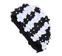 WESIEVYA Women’s Retro Floral Petal Swim Cap, Elastic Black and White Waterproof Bathing Hat for Long Hair, Vintage Styled Swimming Turban Suitable for Pool and Beach Use