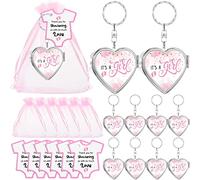 Wesiti 108 Pieces Baby Shower Favors Set Includes 36 Heart Shaped Mirrors Keychain It's a Girl Pocket Mirror 36 Thank You Tags 36 Pink Organza Bags for Baby Shower Gender Reveal Party Supplies(Pink)