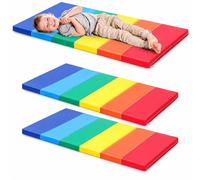 Wesiti 2 Pcs Folding Nap Mats for Daycare Preschool, 3 Section Folding Rest Mats Sleeping Kids Toddler Nap 1.37 Inch Foam Thick, School Kindergarten Classroom Supplies (Rainbow Color)
